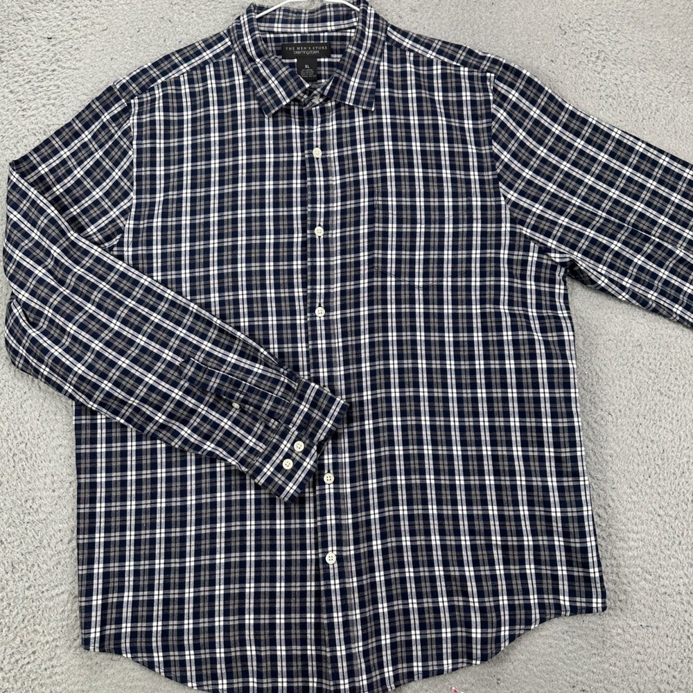 The Mens Store Bloomingdales Men XL Shirt Flannel Blue Plaid Button Up Authentic